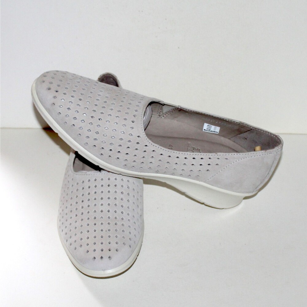 Ecco Felicia Women Shoes size 10 gravel gray perforated suede low wedge